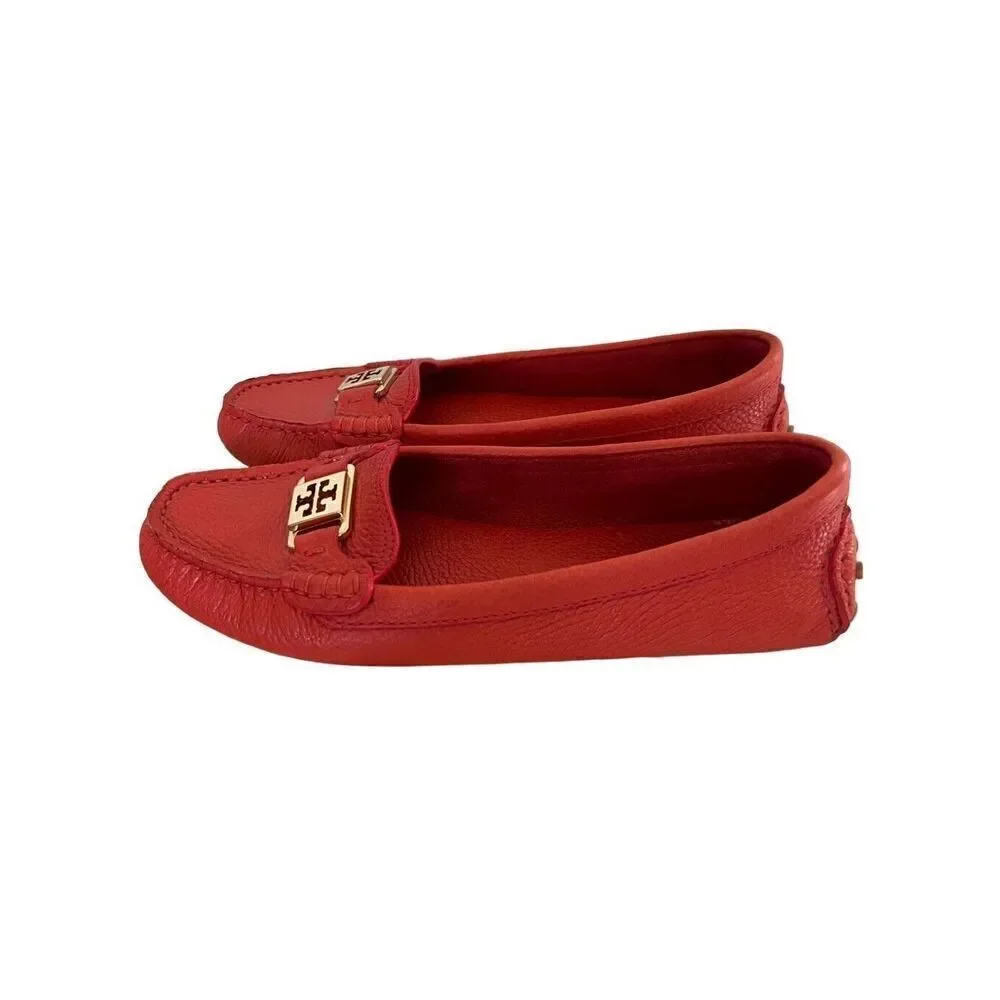 NWOB Tory Burch Kendrick Tumble Leather Orange Flats Loafers W/dustbag Women’s 8